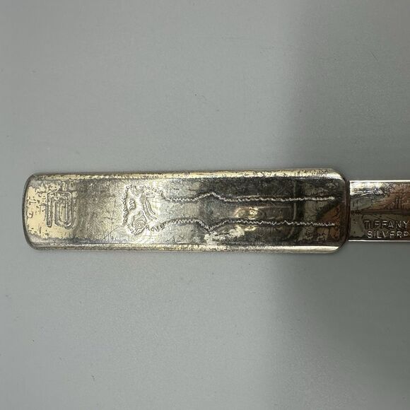 Tiffany And Co Silverplate Letter Opener Ostrich Engraving Abbott Logo Bad Condt - Picture 4 of 9